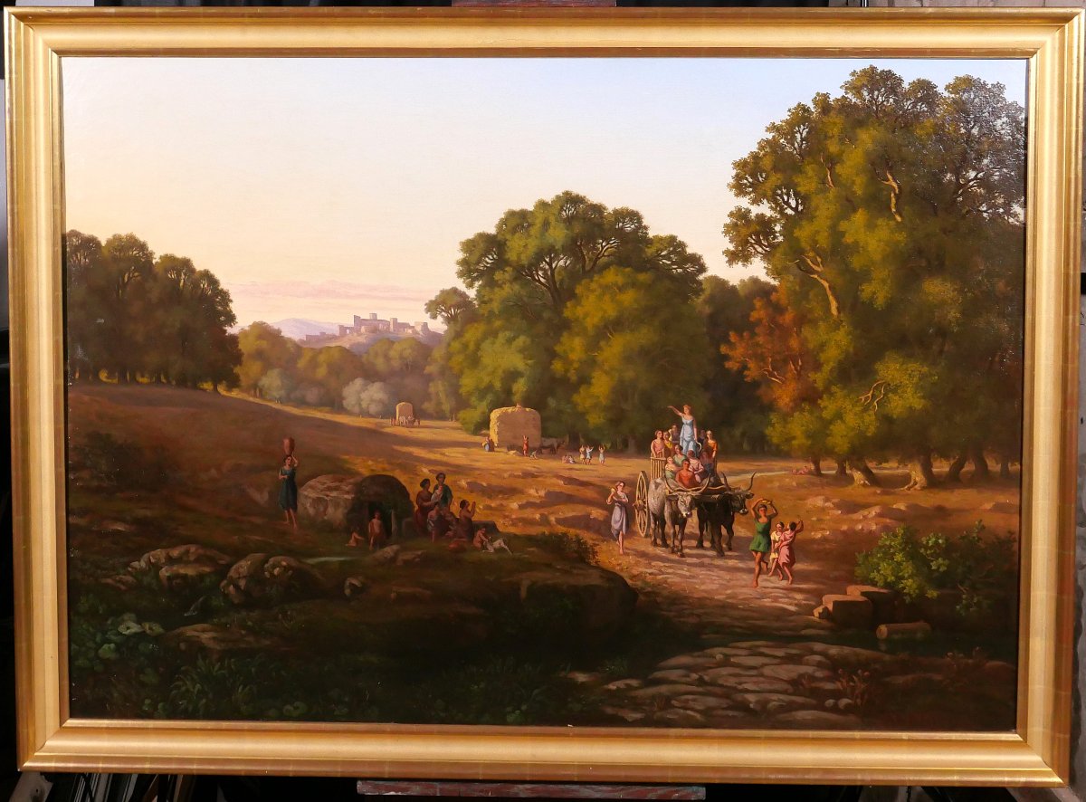 Gaspard Anrioud 1809-1866 Italy, Harvest Festival, Landscape, Large Painting, Romanticism-photo-2