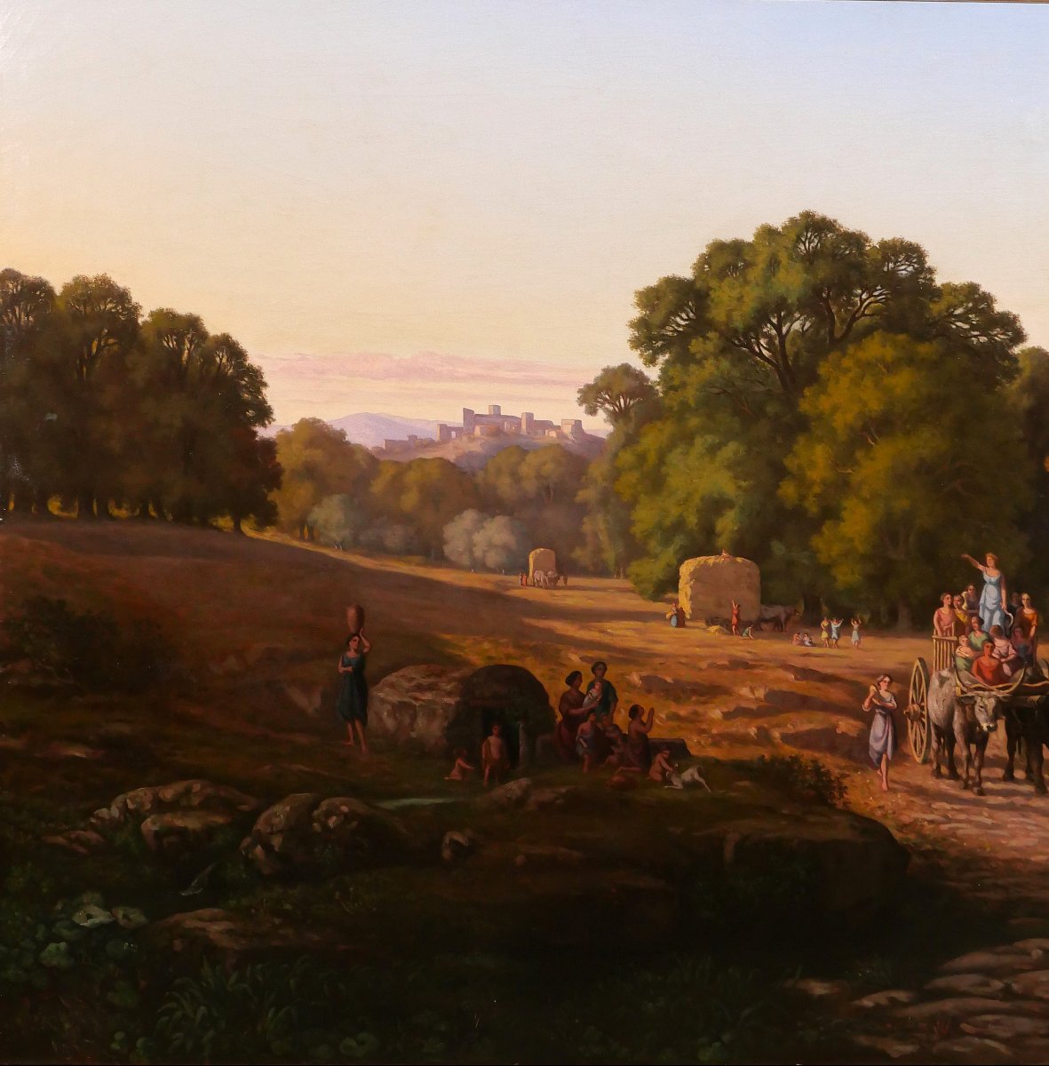 Gaspard Anrioud 1809-1866 Italy, Harvest Festival, Landscape, Large Painting, Romanticism-photo-4