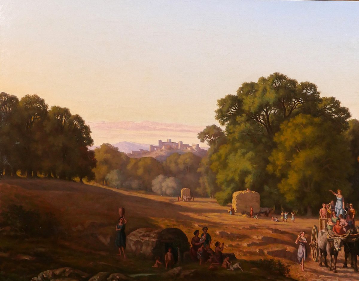 Gaspard Anrioud 1809-1866 Italy, Harvest Festival, Landscape, Large Painting, Romanticism-photo-2