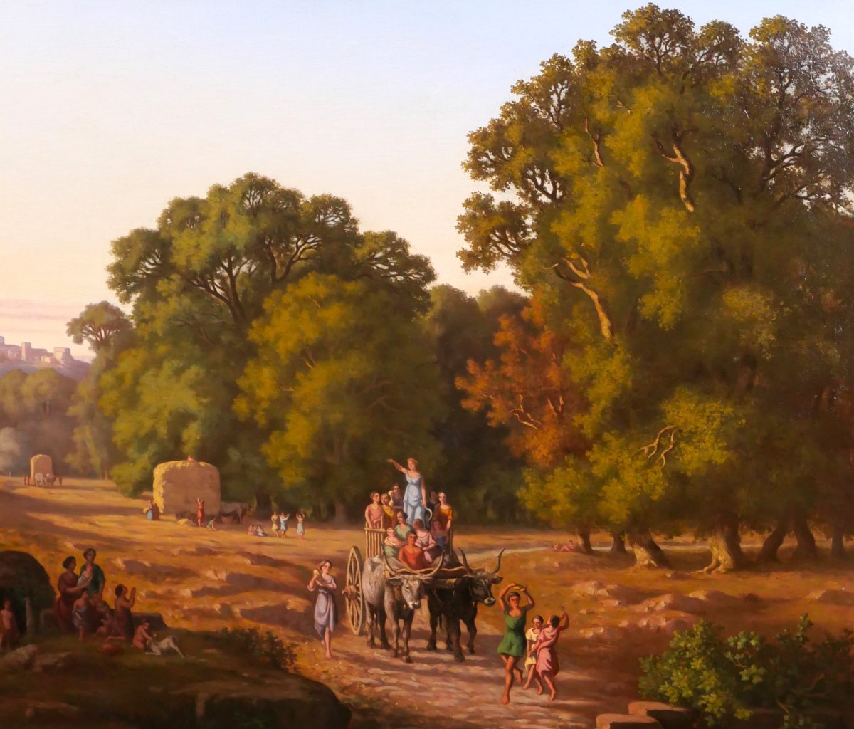 Gaspard Anrioud 1809-1866 Italy, Harvest Festival, Landscape, Large Painting, Romanticism-photo-3