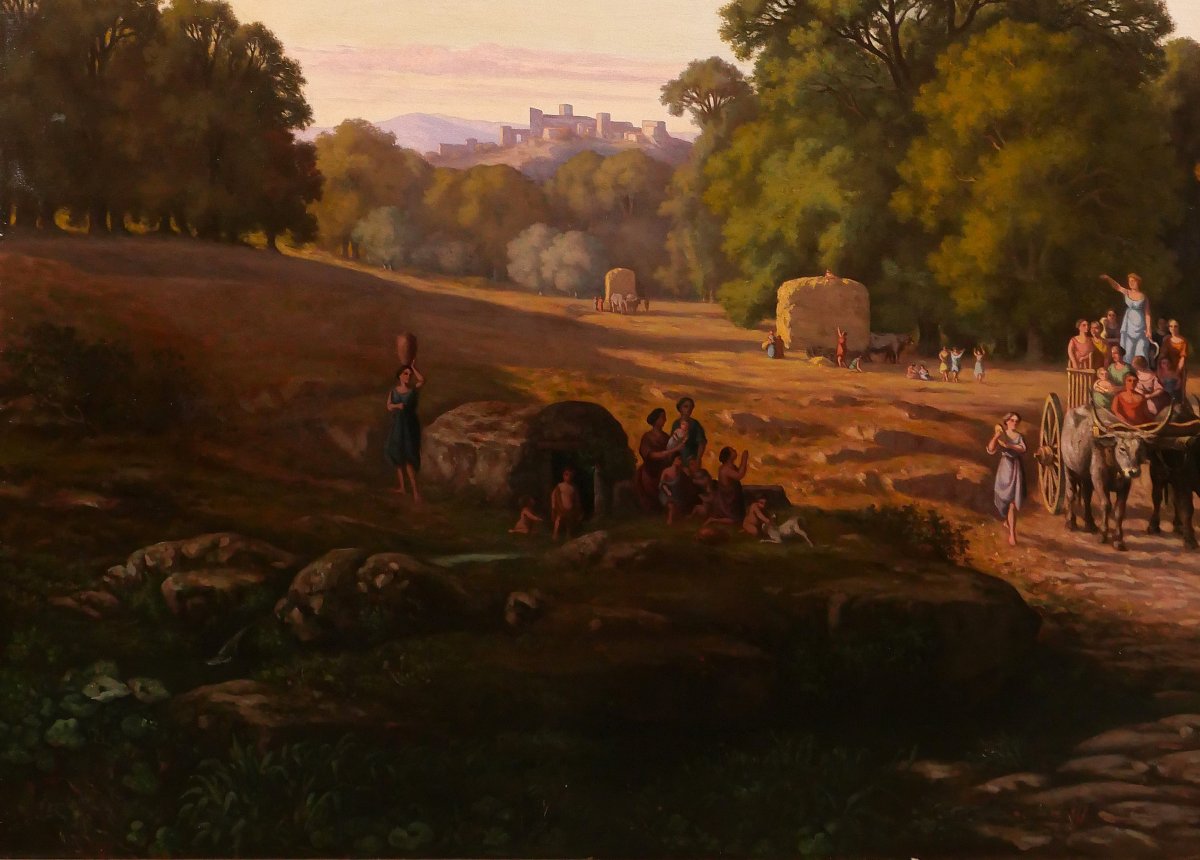 Gaspard Anrioud 1809-1866 Italy, Harvest Festival, Landscape, Large Painting, Romanticism-photo-5