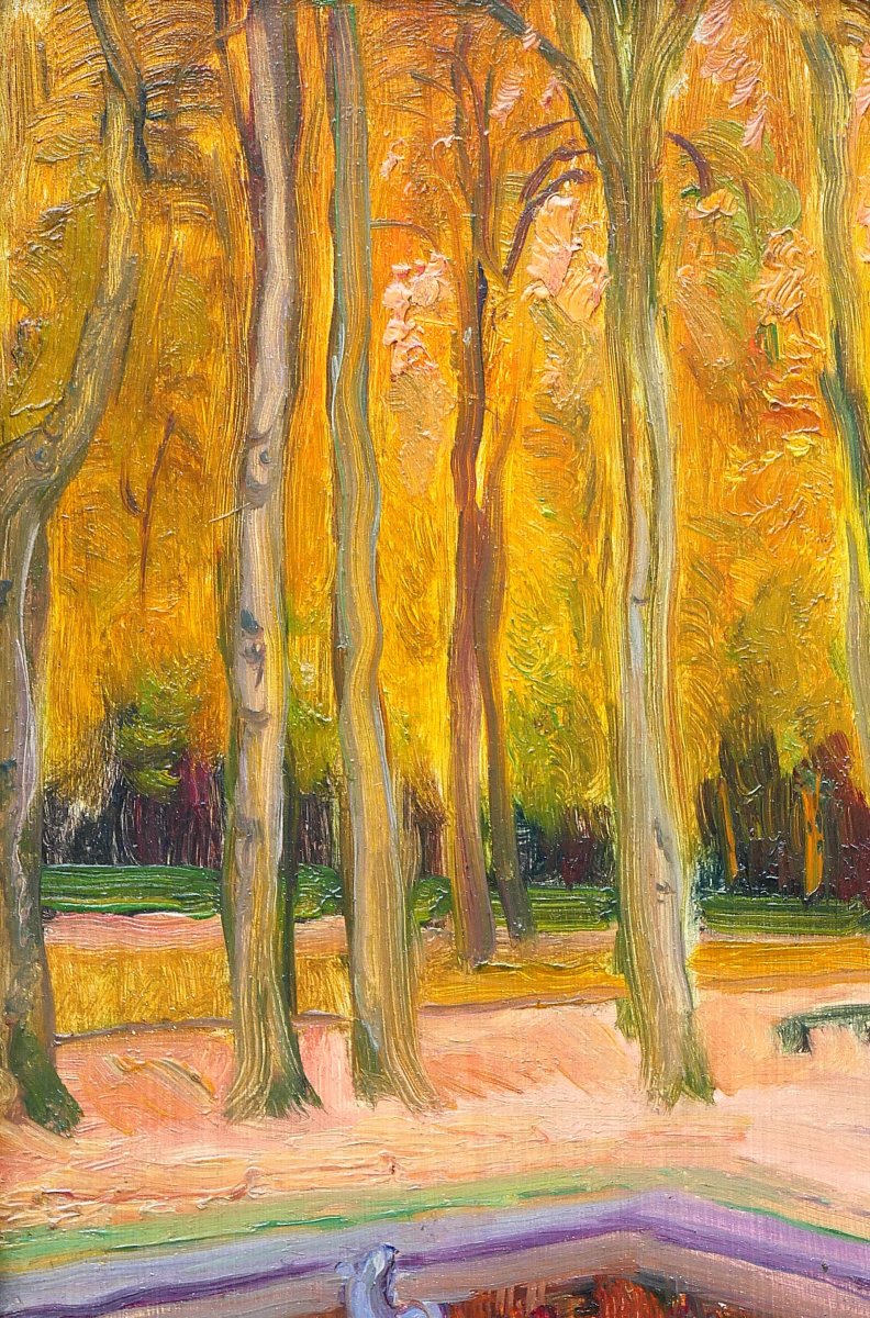 Maurice De Lambert 1873-1953 Versailles, The Park In Autumn, Landscape, Painting, Circa 1920-photo-1