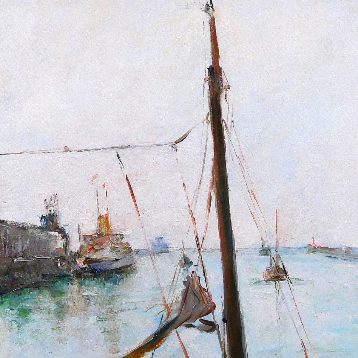 Marius Chambon 1876-1962 Boulogne-sur-mer, The Port, Painting, 1957 Seascape Boat-photo-1