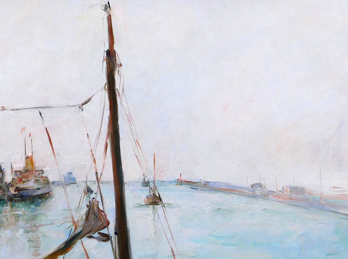 Marius Chambon 1876-1962 Boulogne-sur-mer, The Port, Painting, 1957 Seascape Boat-photo-2