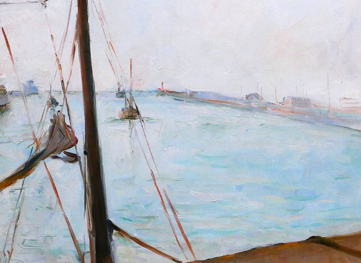 Marius Chambon 1876-1962 Boulogne-sur-mer, The Port, Painting, 1957 Seascape Boat-photo-3
