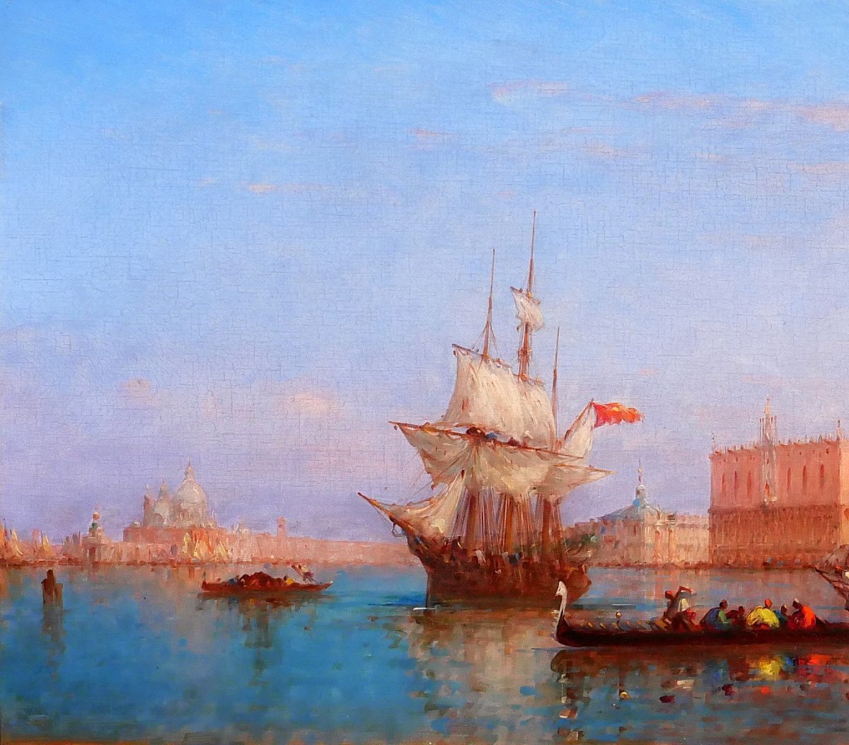 Charles CALDERON 1864-1932 Venise, paysage aux gondoles tableau, vers 1900 Italie bateau-photo-3