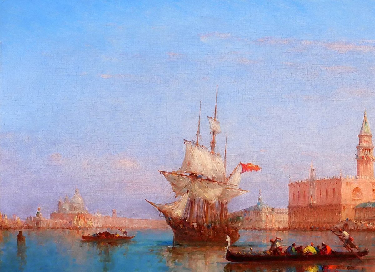 Charles CALDERON 1864-1932 Venise, paysage aux gondoles tableau, vers 1900 Italie bateau-photo-1