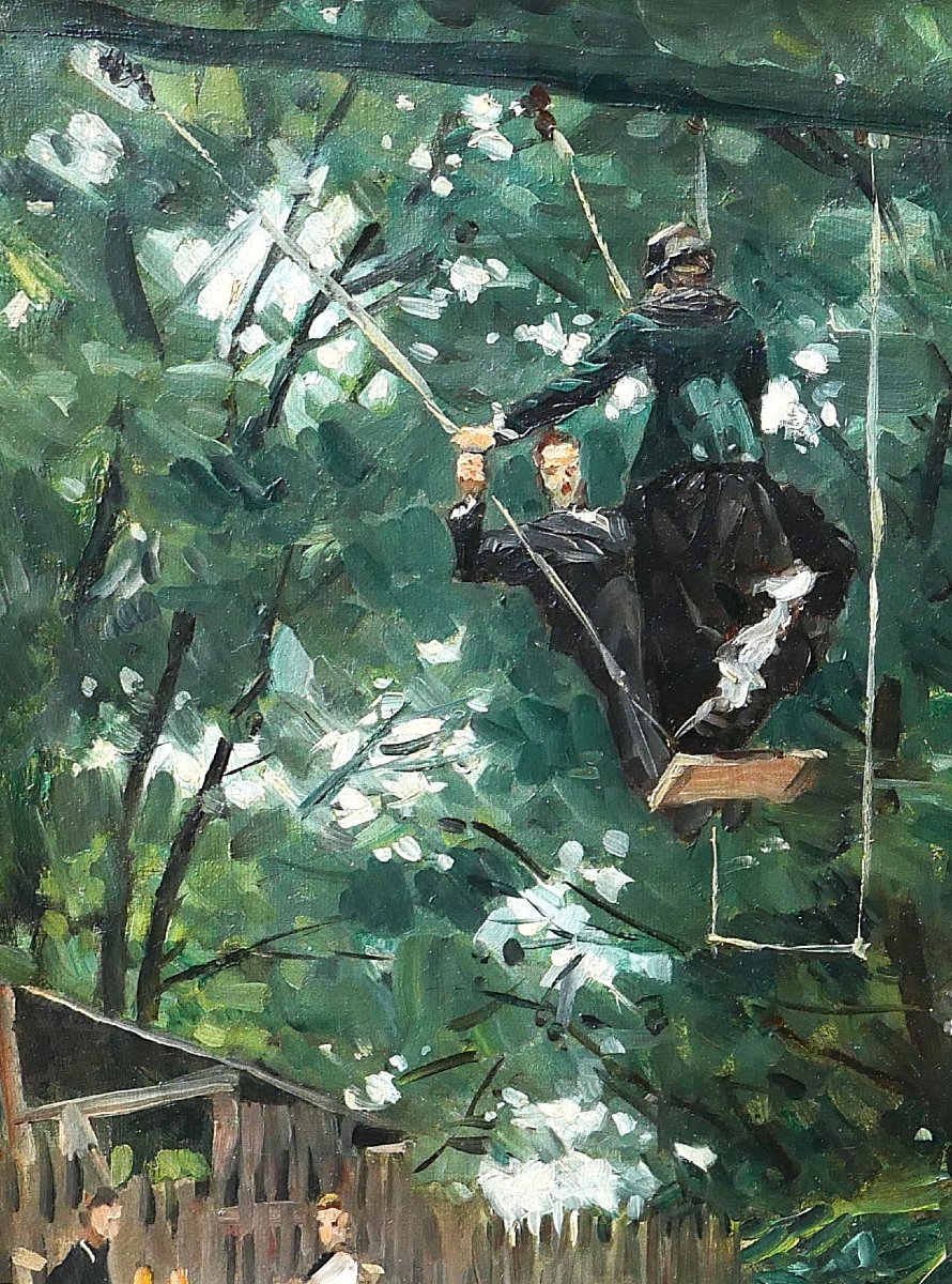 Alexandre BRUN 1853-1941 L'escarpolette de la guinguette, tableau impressionnisme 1879 paysage-photo-1