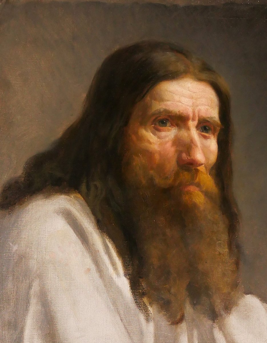 Charles Poterin du Motel 1815-1882 Portrait d'homme barbu, tableau, vers 1850 romantisme-photo-1
