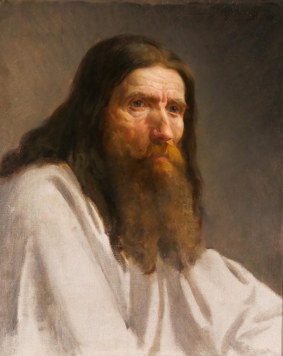 Charles Poterin du Motel 1815-1882 Portrait d'homme barbu, tableau, vers 1850 romantisme