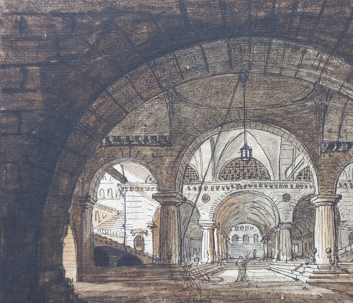 Jean-Baptiste COSTE 1746-1819 Architecture imaginaire vers 1780 dessin néoclassique perspective-photo-1