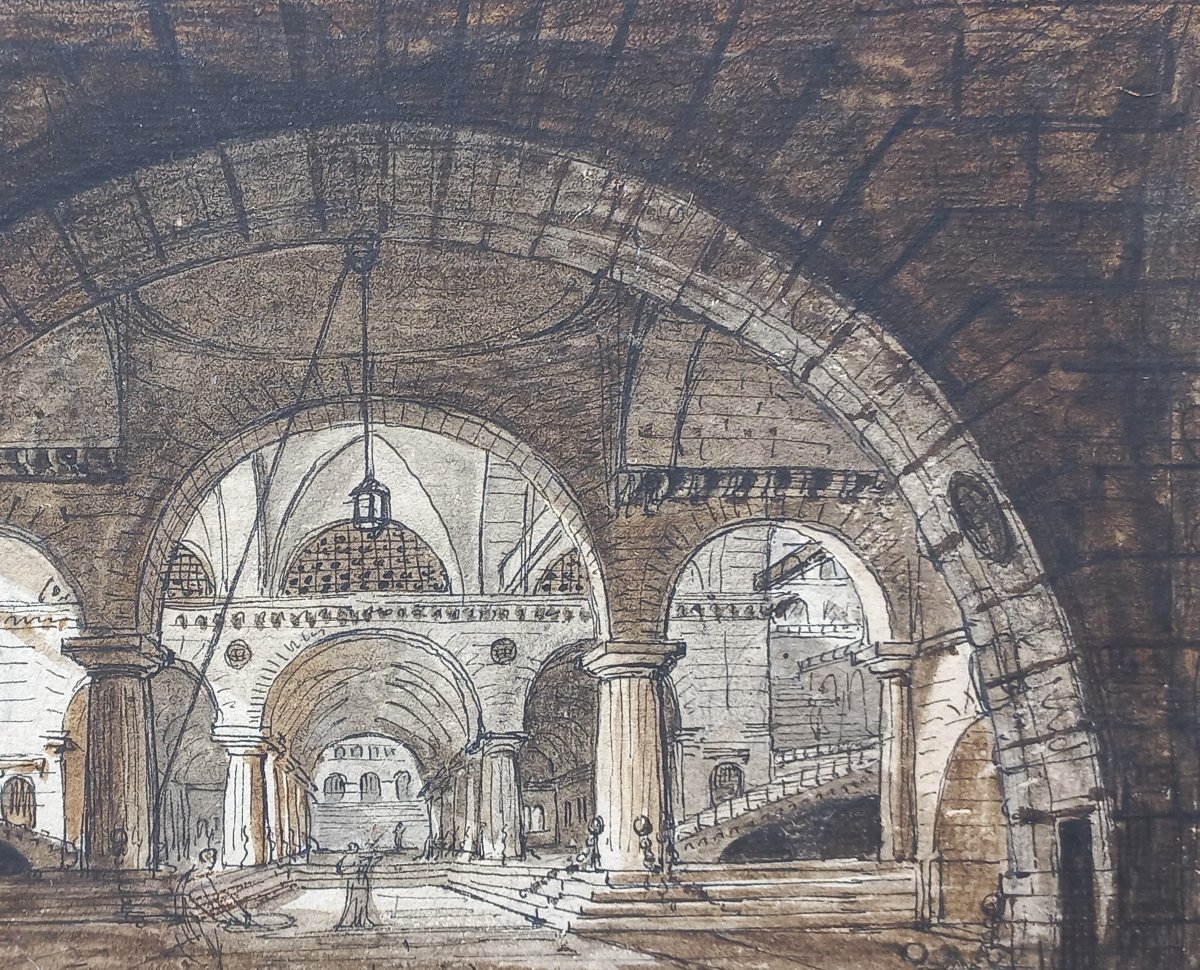 Jean-Baptiste COSTE 1746-1819 Architecture imaginaire vers 1780 dessin néoclassique perspective-photo-2