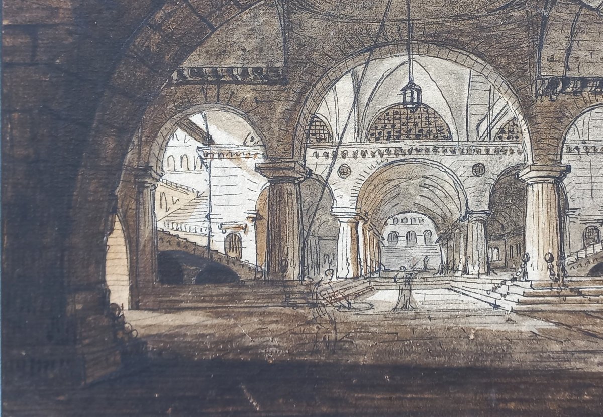 Jean-Baptiste COSTE 1746-1819 Architecture imaginaire vers 1780 dessin néoclassique perspective-photo-4