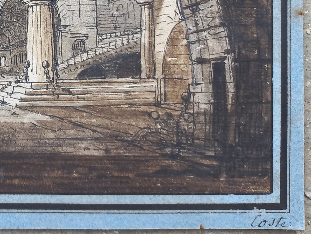 Jean-Baptiste COSTE 1746-1819 Architecture imaginaire vers 1780 dessin néoclassique perspective-photo-7