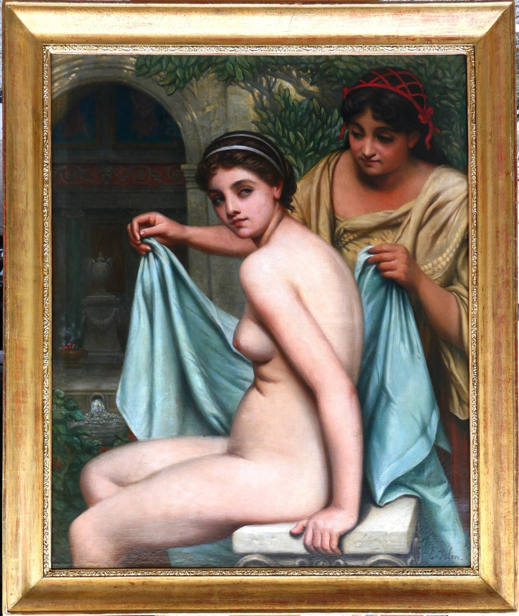 Edouard Jolin 1817-1892 Nude Woman Bathing, Roman Antiquity, Large Painting, Circa 1880-85-photo-2