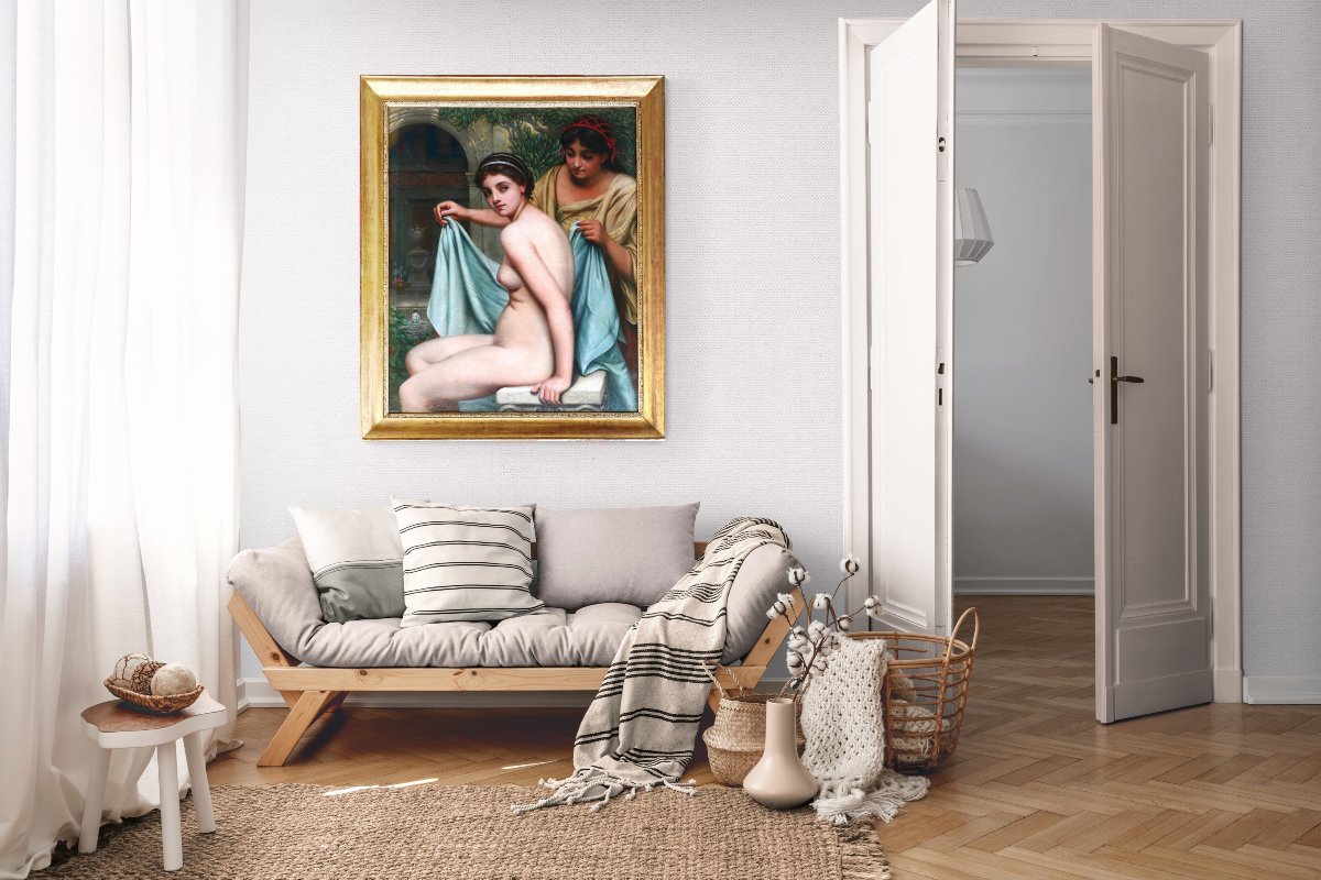 Edouard Jolin 1817-1892 Nude Woman Bathing, Roman Antiquity, Large Painting, Circa 1880-85-photo-3