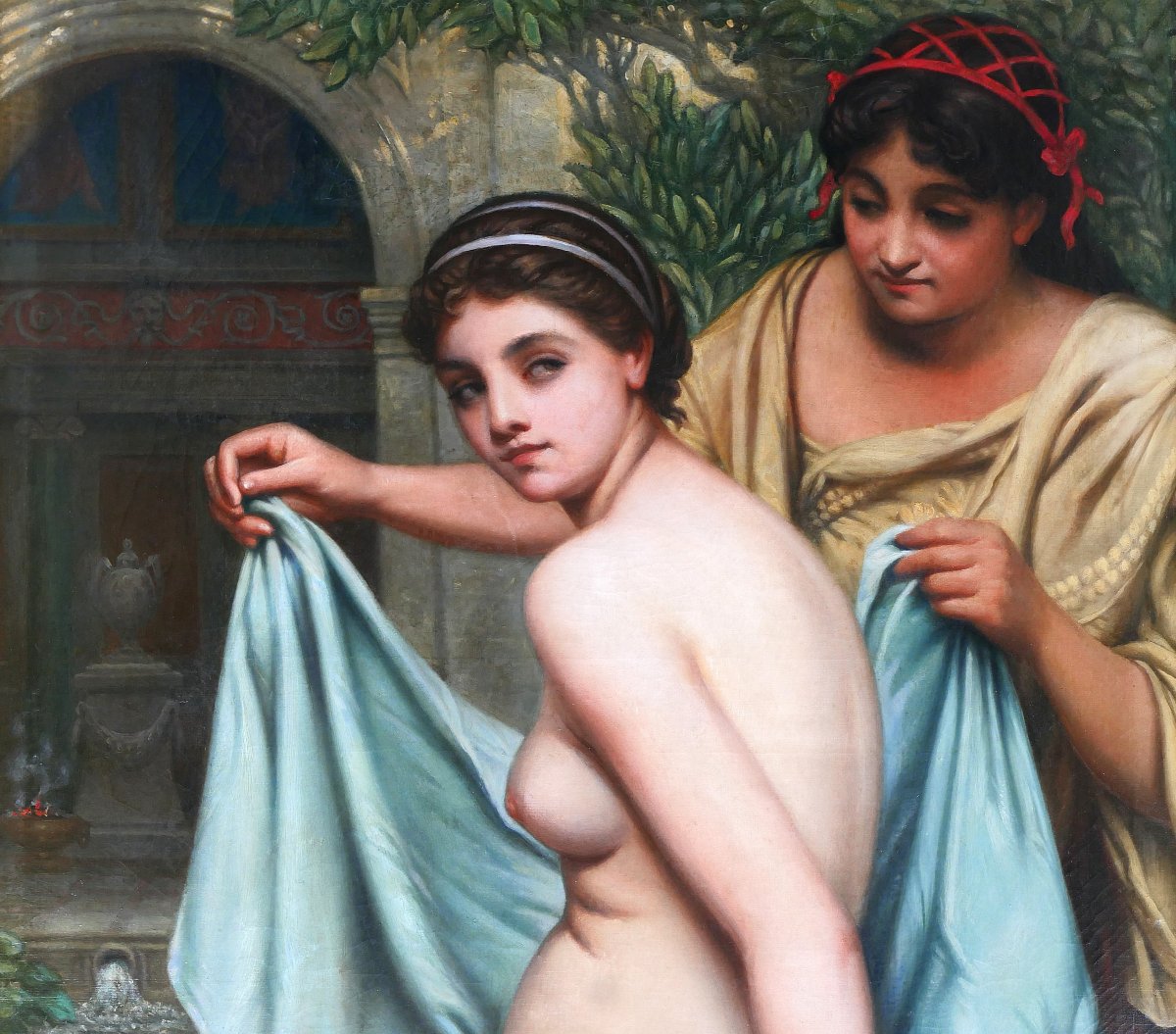 Edouard Jolin 1817-1892 Nude Woman Bathing, Roman Antiquity, Large Painting, Circa 1880-85-photo-4