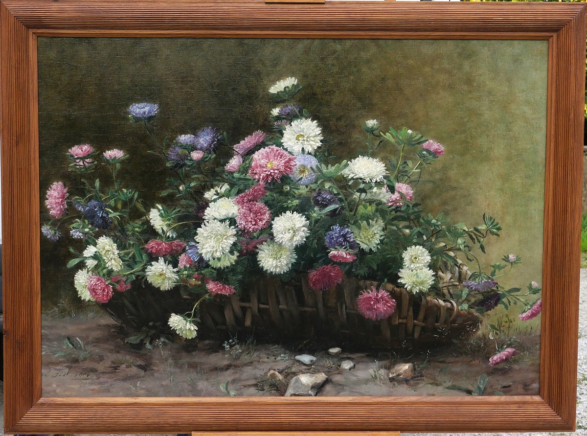 Albert Bru, Still Life Of Flowers, Daisy, Large Painting 1886 Impressionism-photo-2