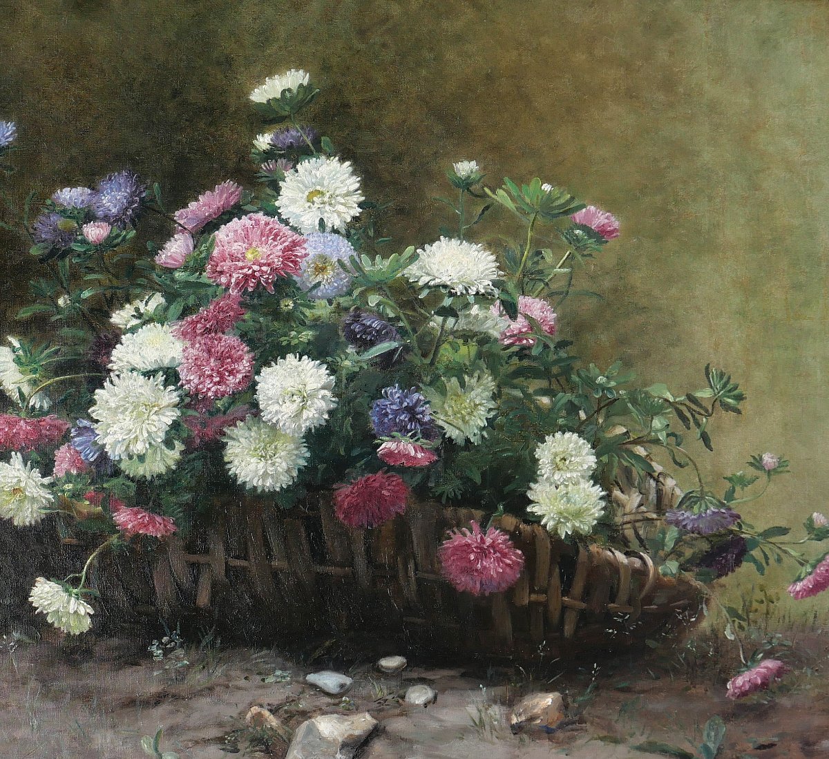Albert Bru, Still Life Of Flowers, Daisy, Large Painting 1886 Impressionism-photo-1