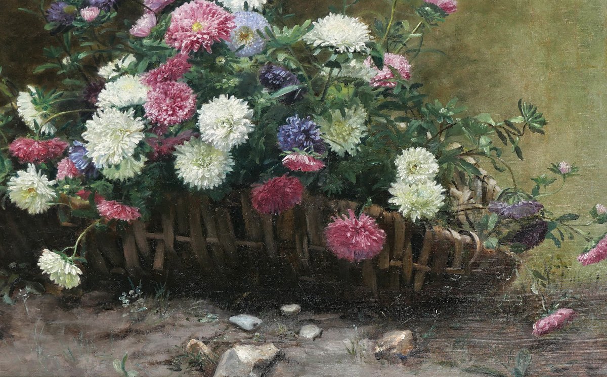 Albert Bru, Still Life Of Flowers, Daisy, Large Painting 1886 Impressionism-photo-4