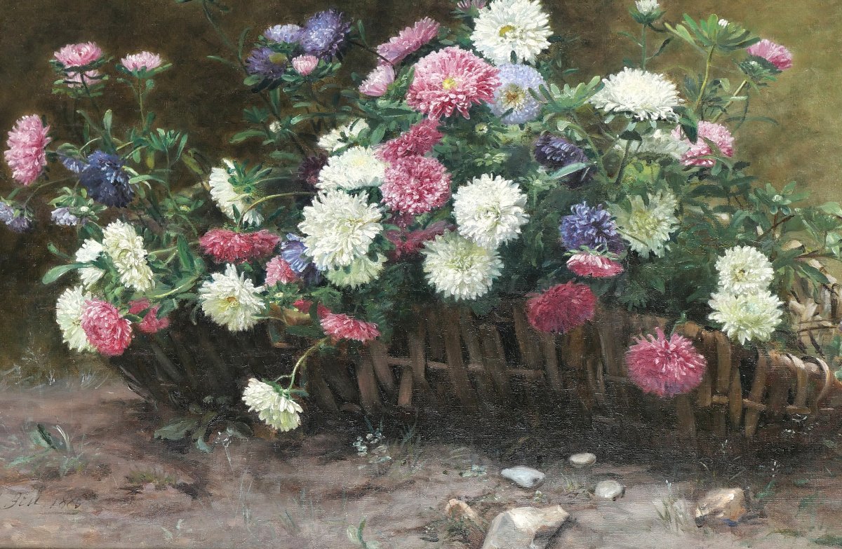 Albert Bru, Still Life Of Flowers, Daisy, Large Painting 1886 Impressionism-photo-5