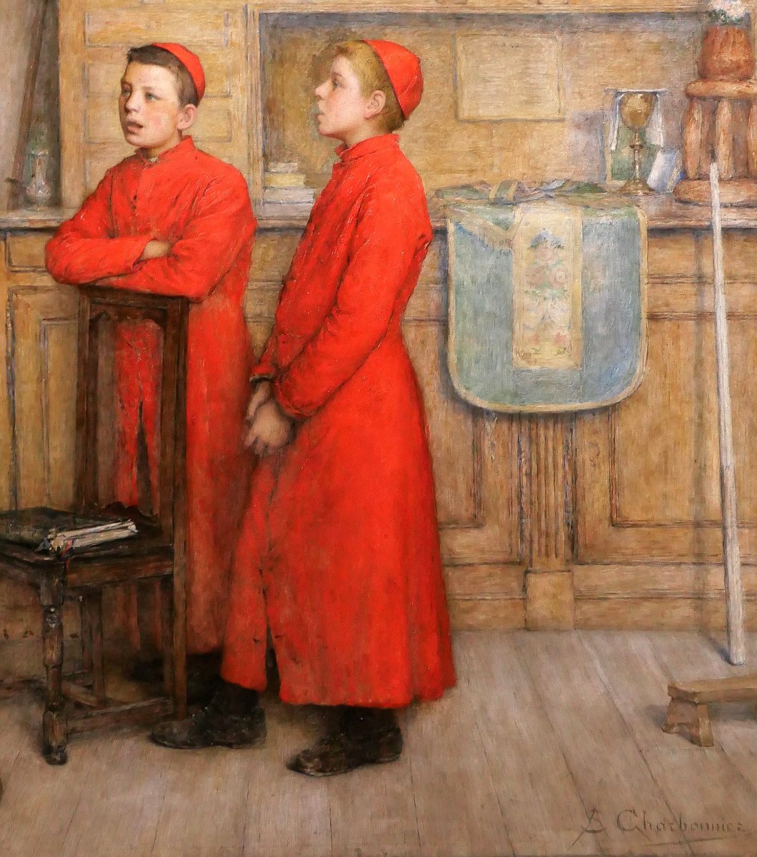 Alexis Ernest Charbonnier 1846-1932 Choir Boys In Charmes, Vosges, Painting Chocarne-photo-3