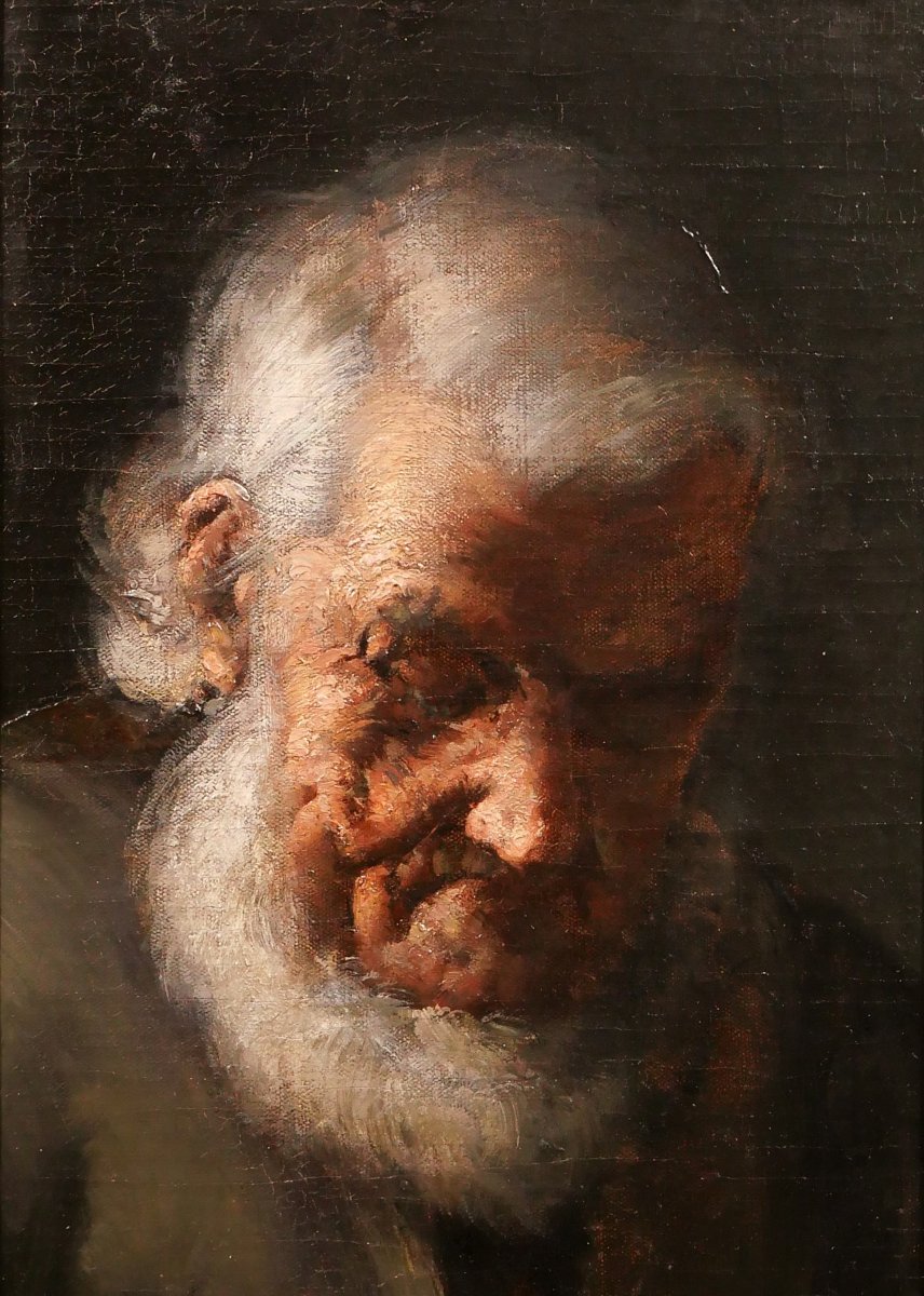 Théodule Ribot 1823-1891 Portrait d'homme barbu, tableau vieillard réalisme Courbet barbe-photo-3