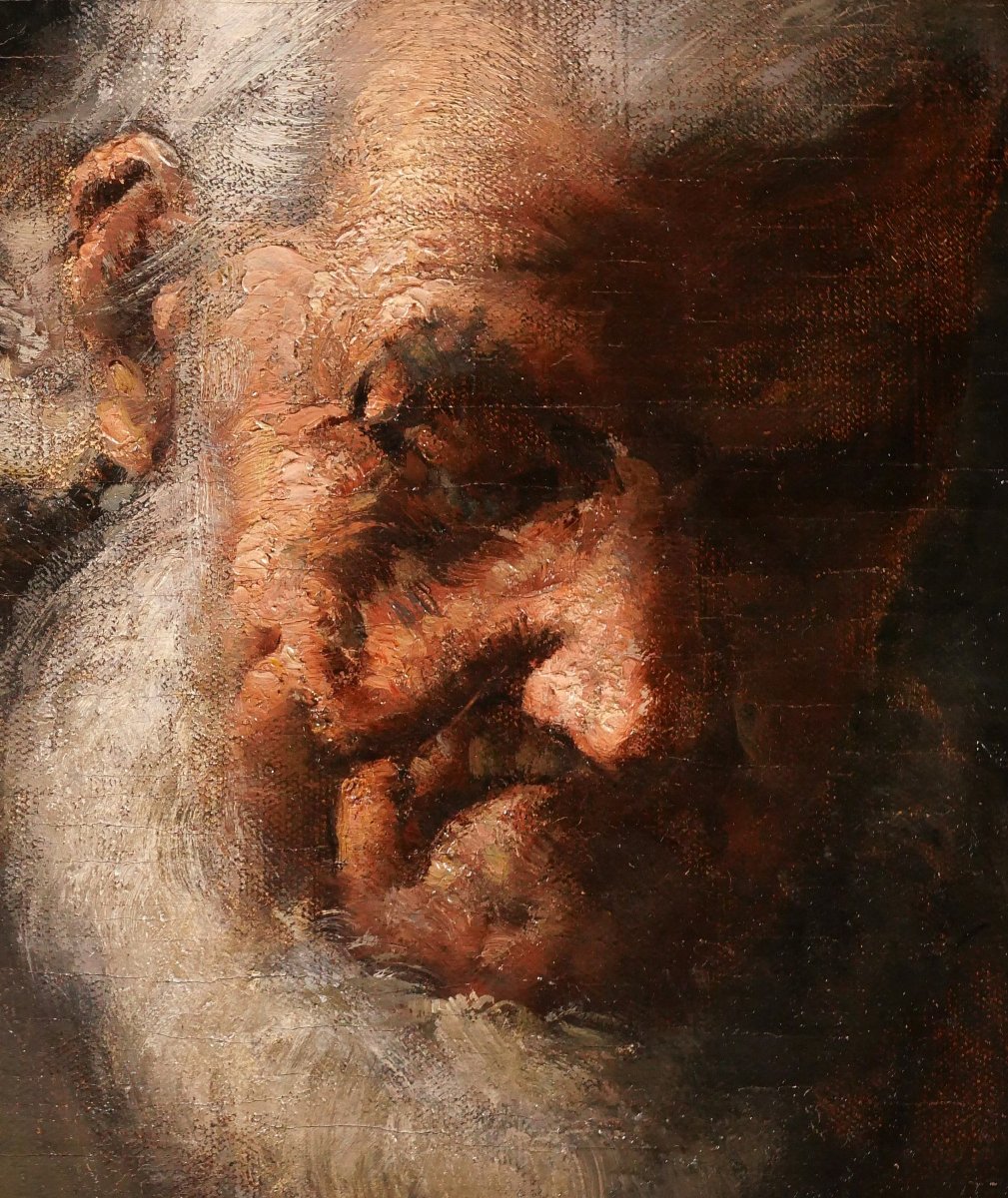 Théodule Ribot 1823-1891 Portrait d'homme barbu, tableau vieillard réalisme Courbet barbe-photo-1