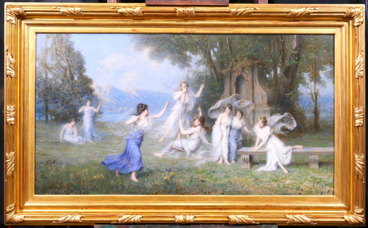 Emile-louis Foubert 1848-1911 The Swing, Large Painting, Salon 1907 Nymph Woman Landscape-photo-2