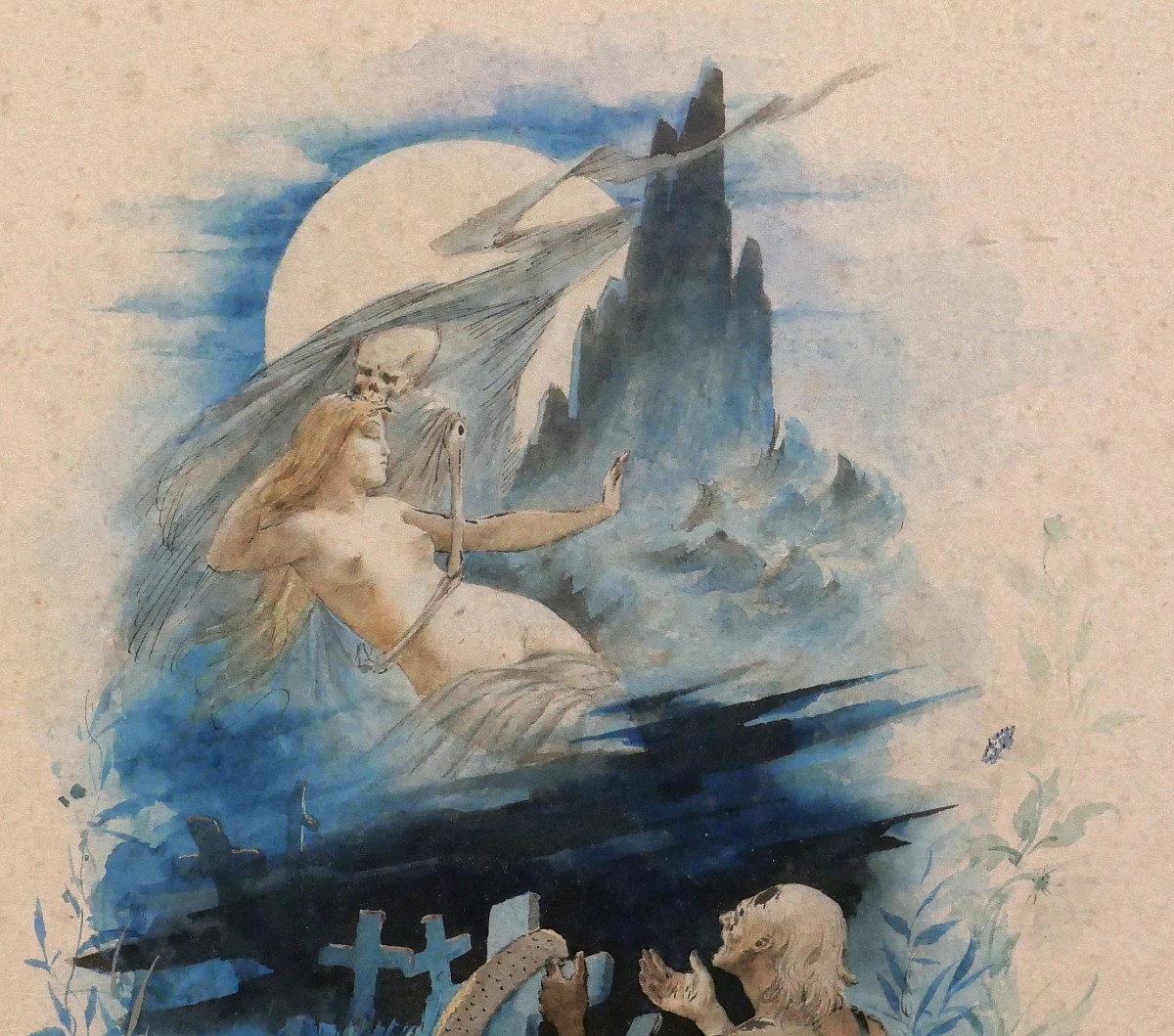 J. Ulysse-roy 1858-after 1896 The Young Woman And Death, Drawing Nude Woman Symbolism Painting-photo-4