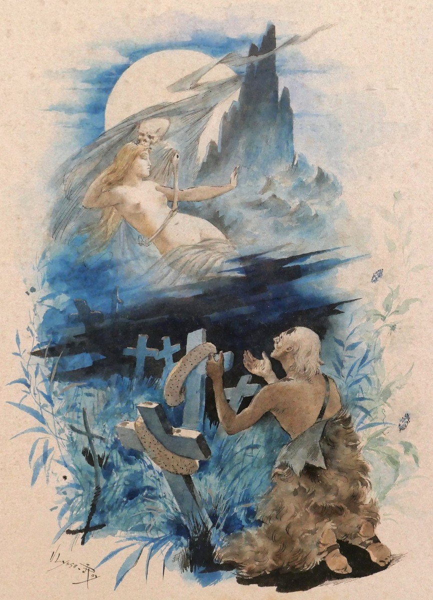 J. Ulysse-roy 1858-after 1896 The Young Woman And Death, Drawing Nude Woman Symbolism Painting