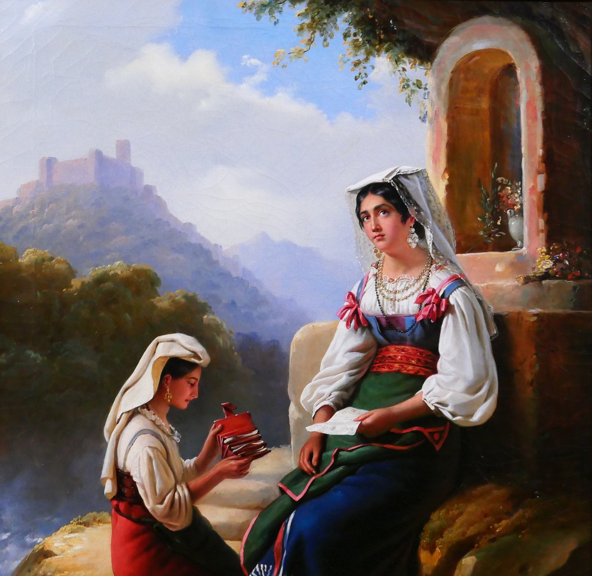 Edouard Pingret 1785-1869 Italy, Women In A Landscape, Painting, Salon 1841 Romanticism-photo-3