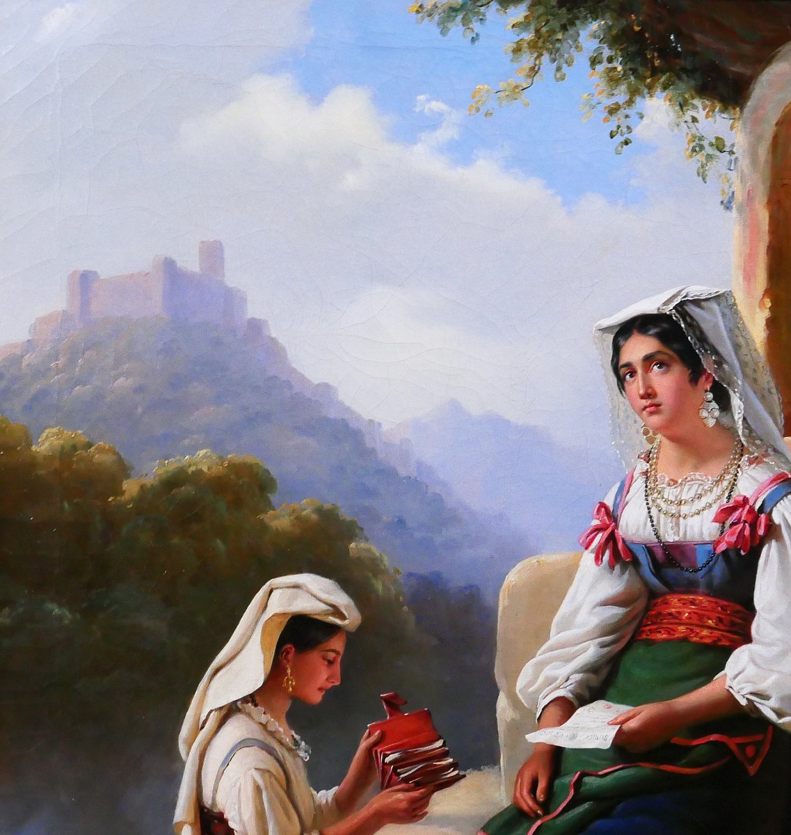 Edouard Pingret 1785-1869 Italy, Women In A Landscape, Painting, Salon 1841 Romanticism-photo-1