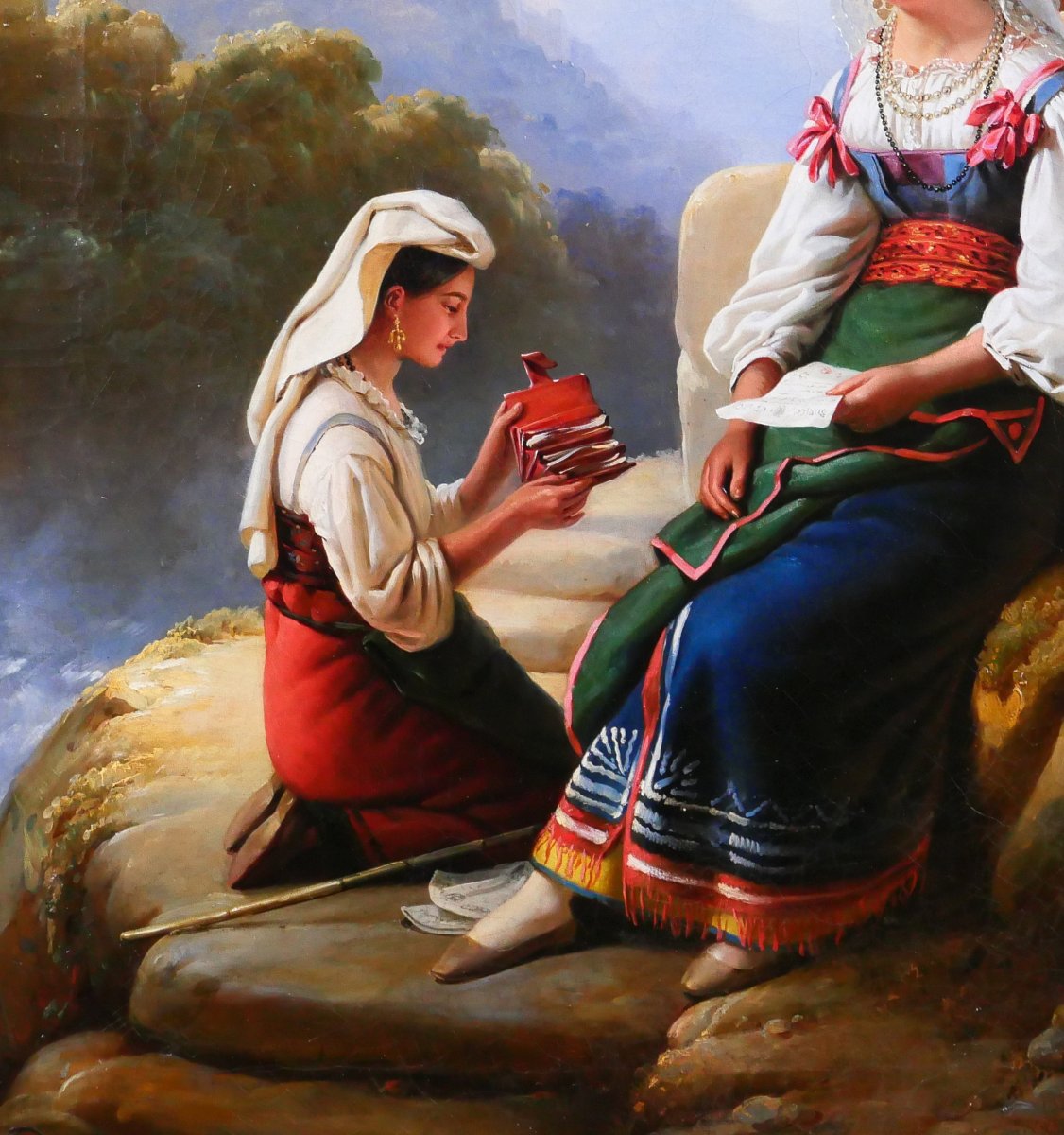 Edouard Pingret 1785-1869 Italy, Women In A Landscape, Painting, Salon 1841 Romanticism-photo-4