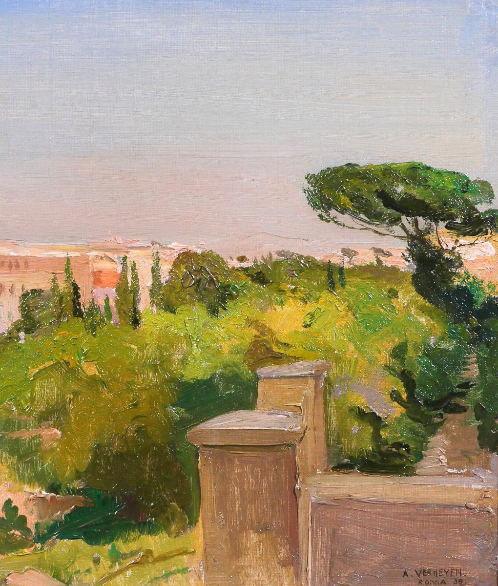 Alfons Verheyen 1903-1990 Rome, Landscape Of The Forum, Painting 1938 Italy Colosseum-photo-4