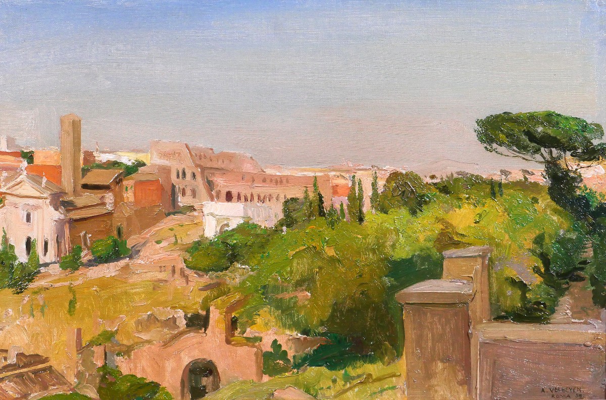 Alfons Verheyen 1903-1990 Rome, Landscape Of The Forum, Painting 1938 Italy Colosseum