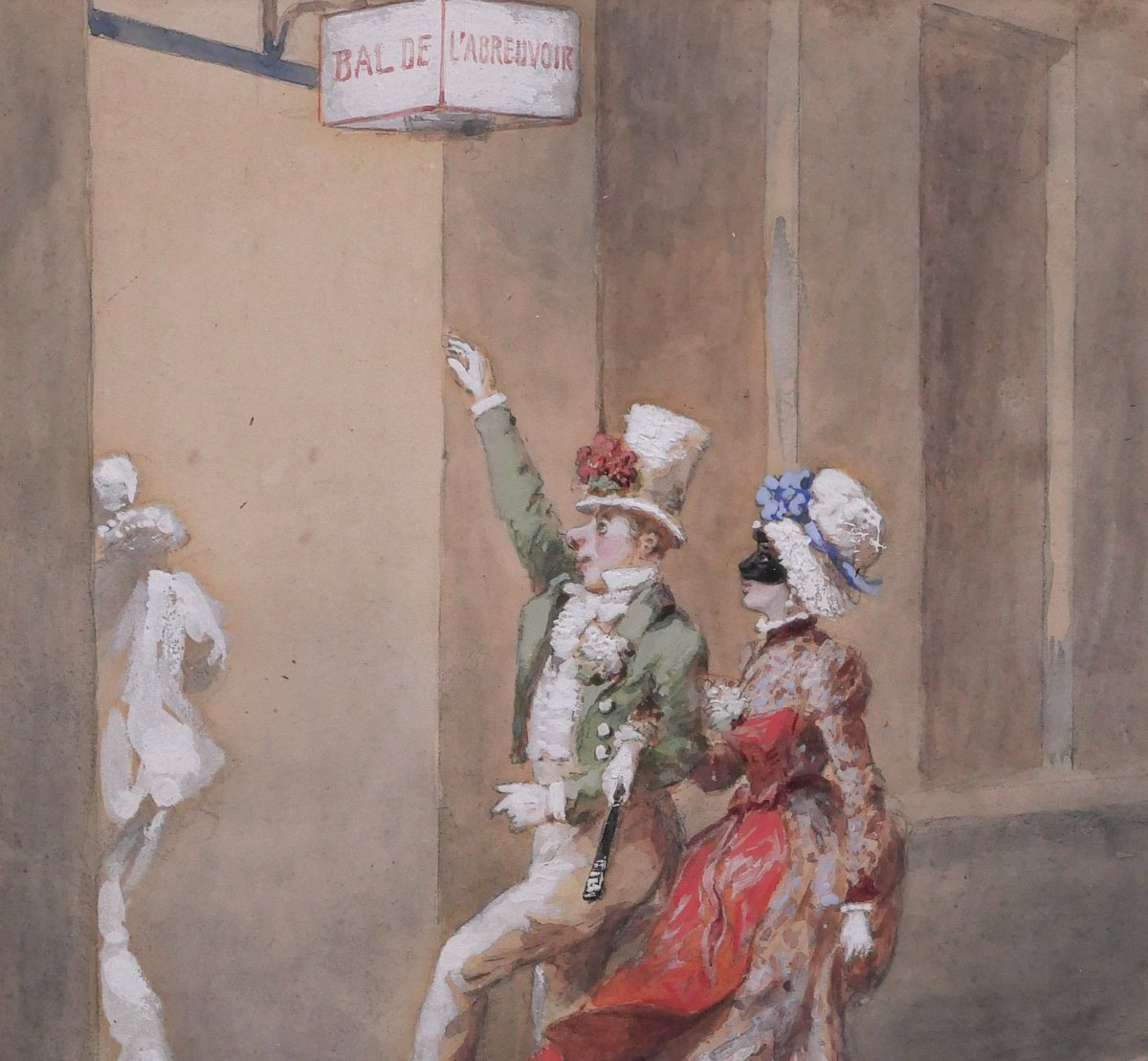 Orlando NORIE 1832-1901 Couple au bal de l'abreuvoir, dessin humour-photo-3