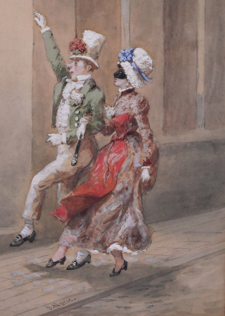 Orlando NORIE 1832-1901 Couple au bal de l'abreuvoir, dessin humour-photo-3