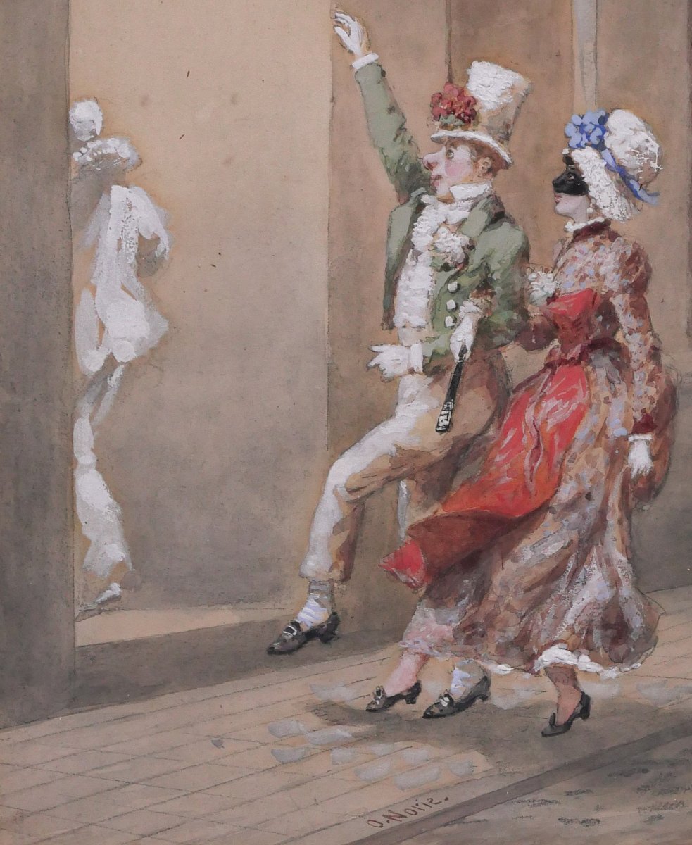 Orlando NORIE 1832-1901 Couple au bal de l'abreuvoir, dessin humour-photo-4