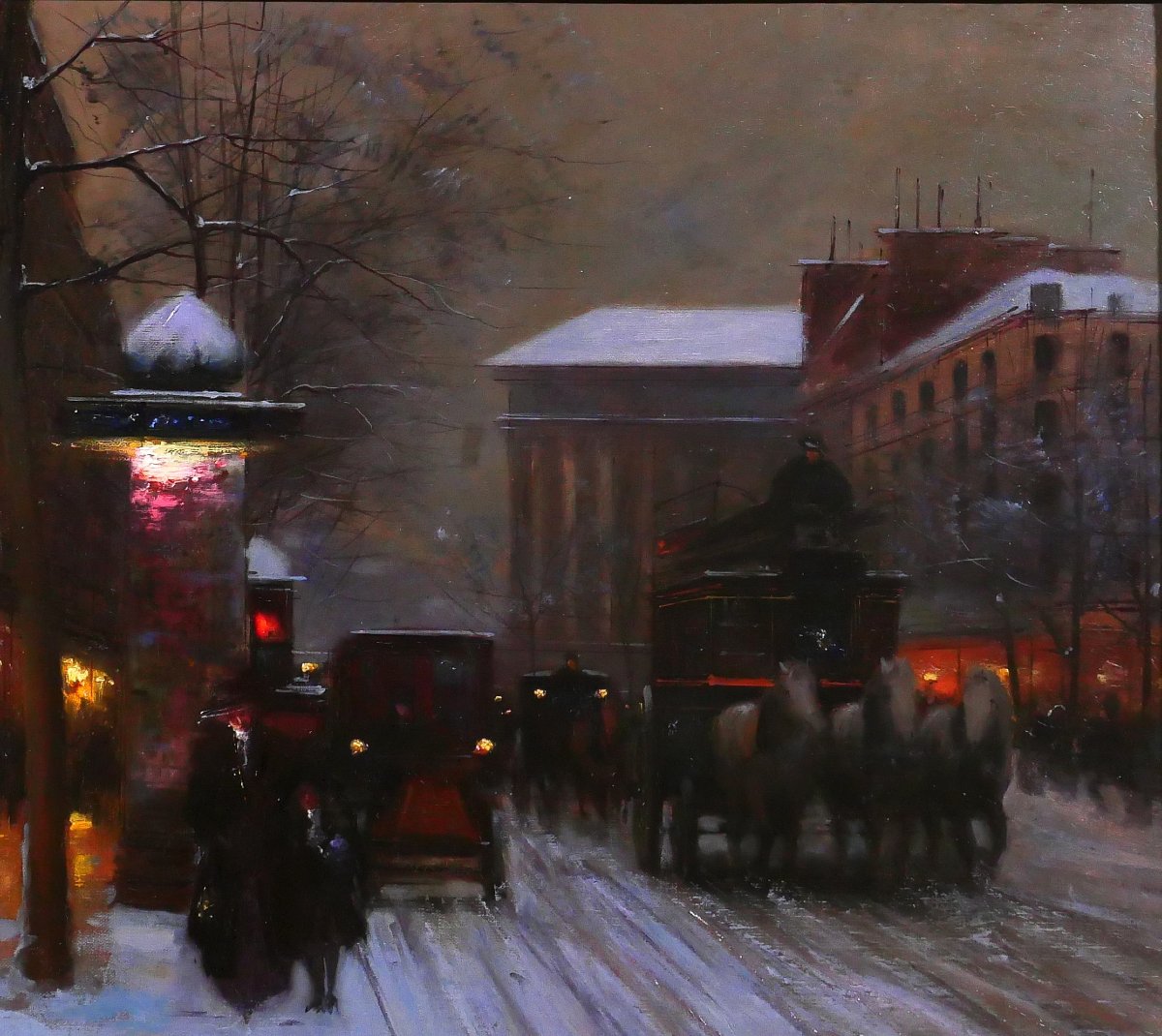 Fausto Giusto, 1867-1941, Paris, effet de nuit et de neige, tableau, vers 1900, paysage-photo-2
