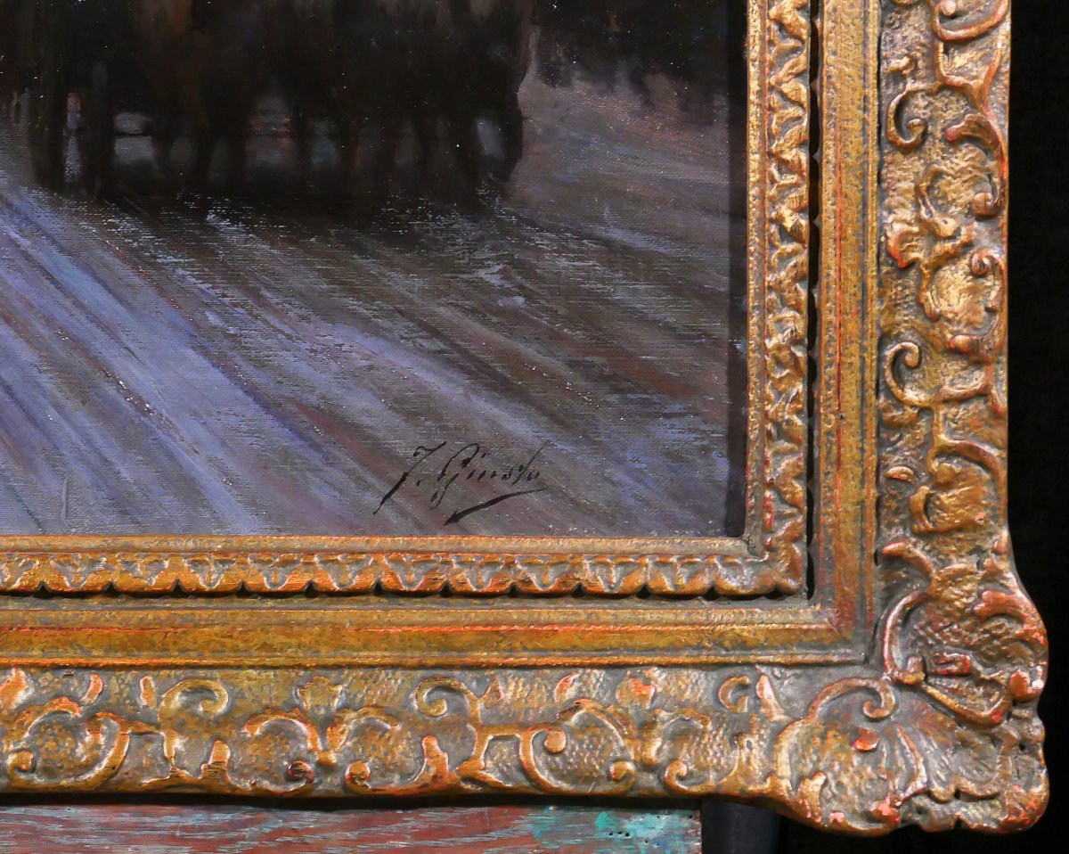 Fausto Giusto, 1867-1941, Paris, effet de nuit et de neige, tableau, vers 1900, paysage-photo-5