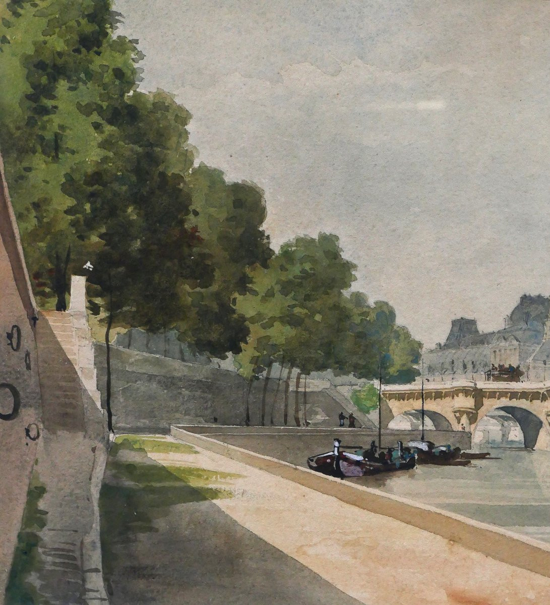 Paul Mültzer 1833-1891 Paris, le Pont-Neuf, dessin, aquarelle 1879 impressionnisme paysage-photo-3