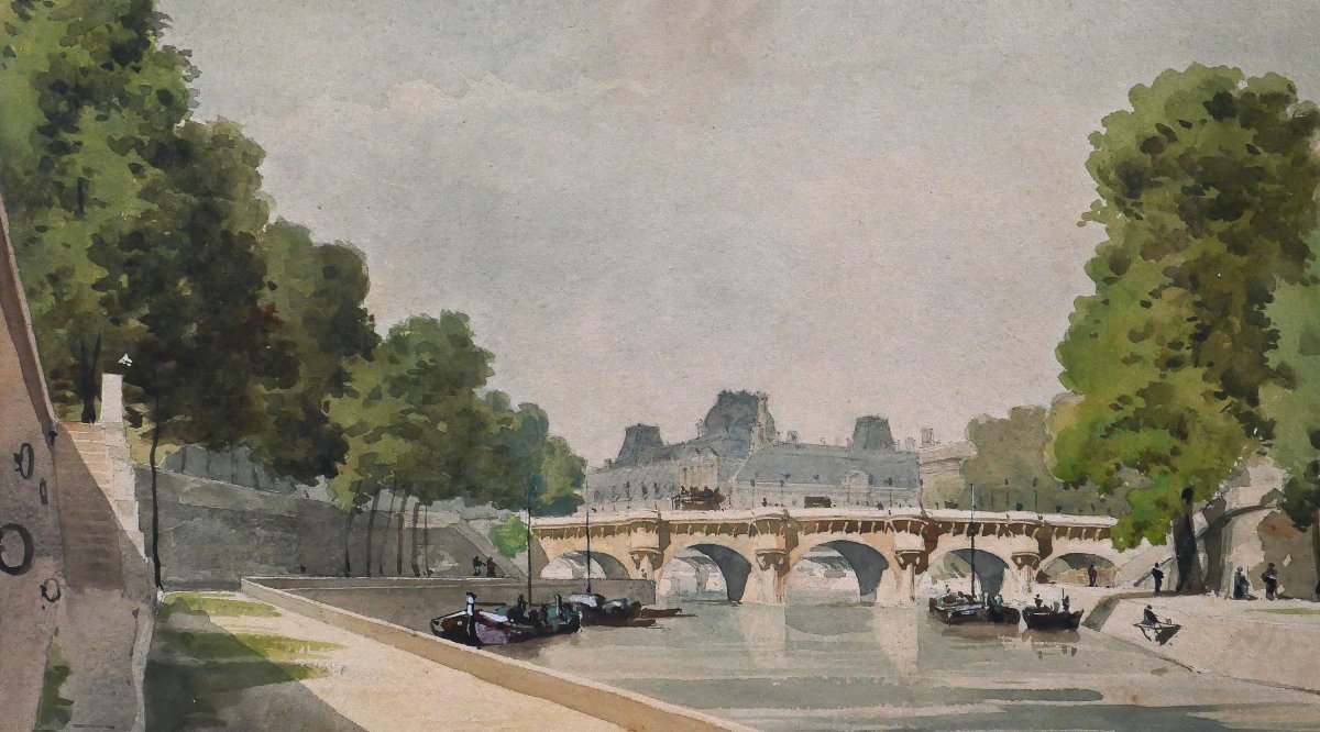 Paul Mültzer 1833-1891 Paris, le Pont-Neuf, dessin, aquarelle 1879 impressionnisme paysage-photo-1