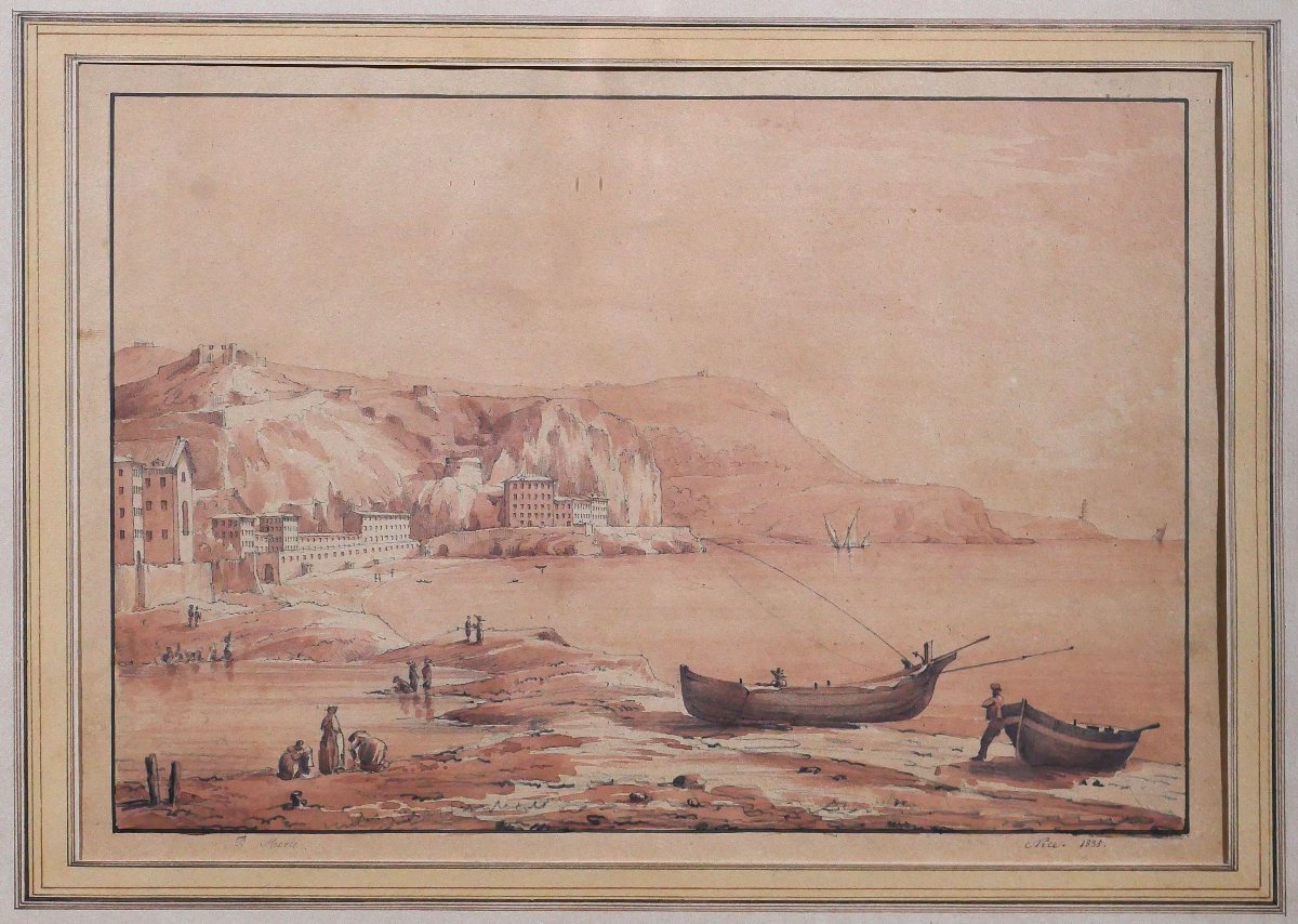 P. Merle, 19th Century, Nice, View Of The Seafront, Drawing, 1835, Landscape, Painting, History, Romanticism, Guiaud-photo-2
