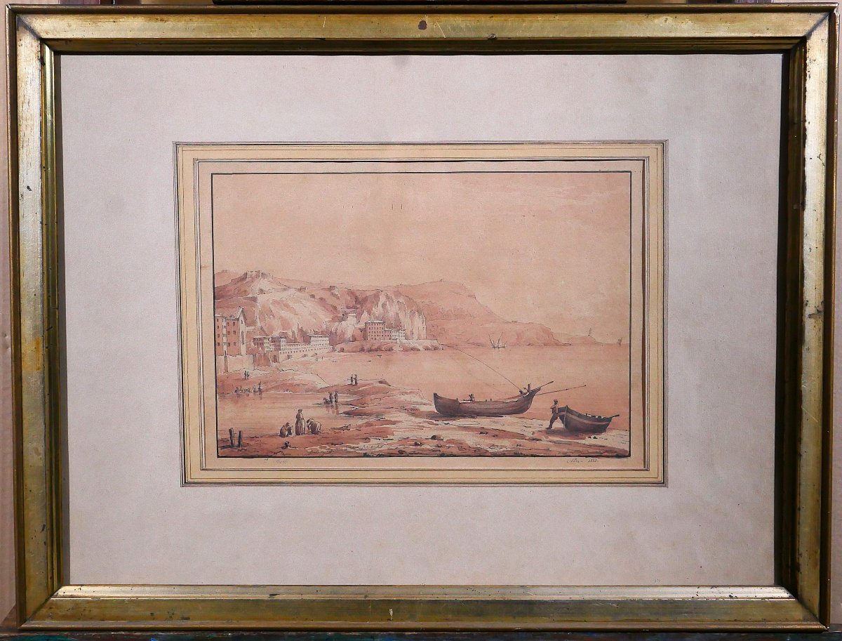 P. Merle, 19th Century, Nice, View Of The Seafront, Drawing, 1835, Landscape, Painting, History, Romanticism, Guiaud-photo-3