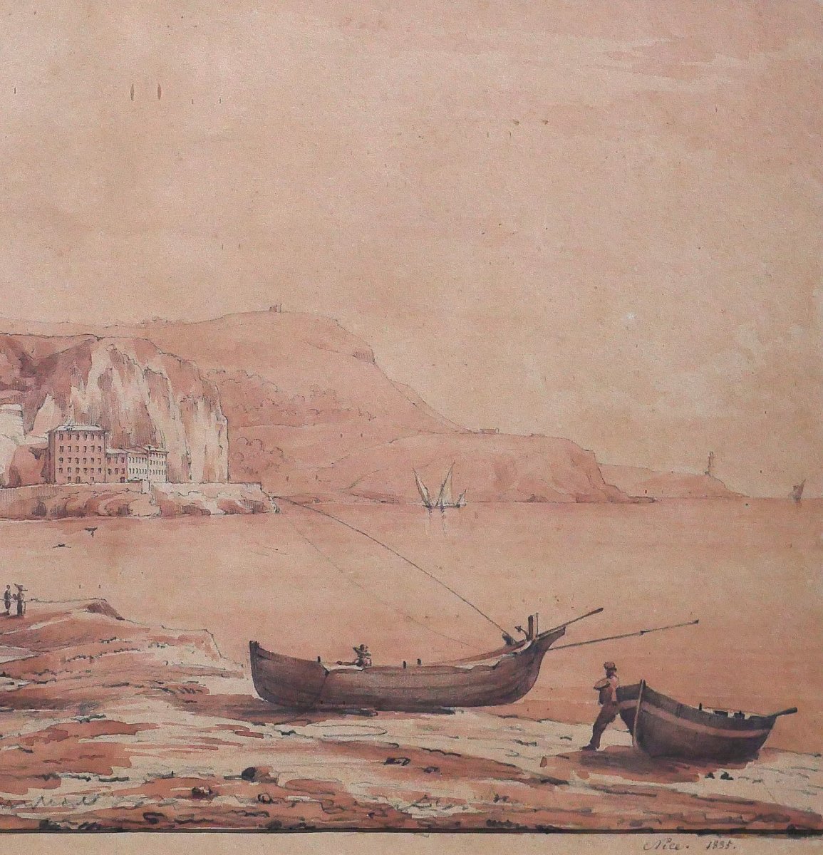 P. Merle, 19th Century, Nice, View Of The Seafront, Drawing, 1835, Landscape, Painting, History, Romanticism, Guiaud-photo-1