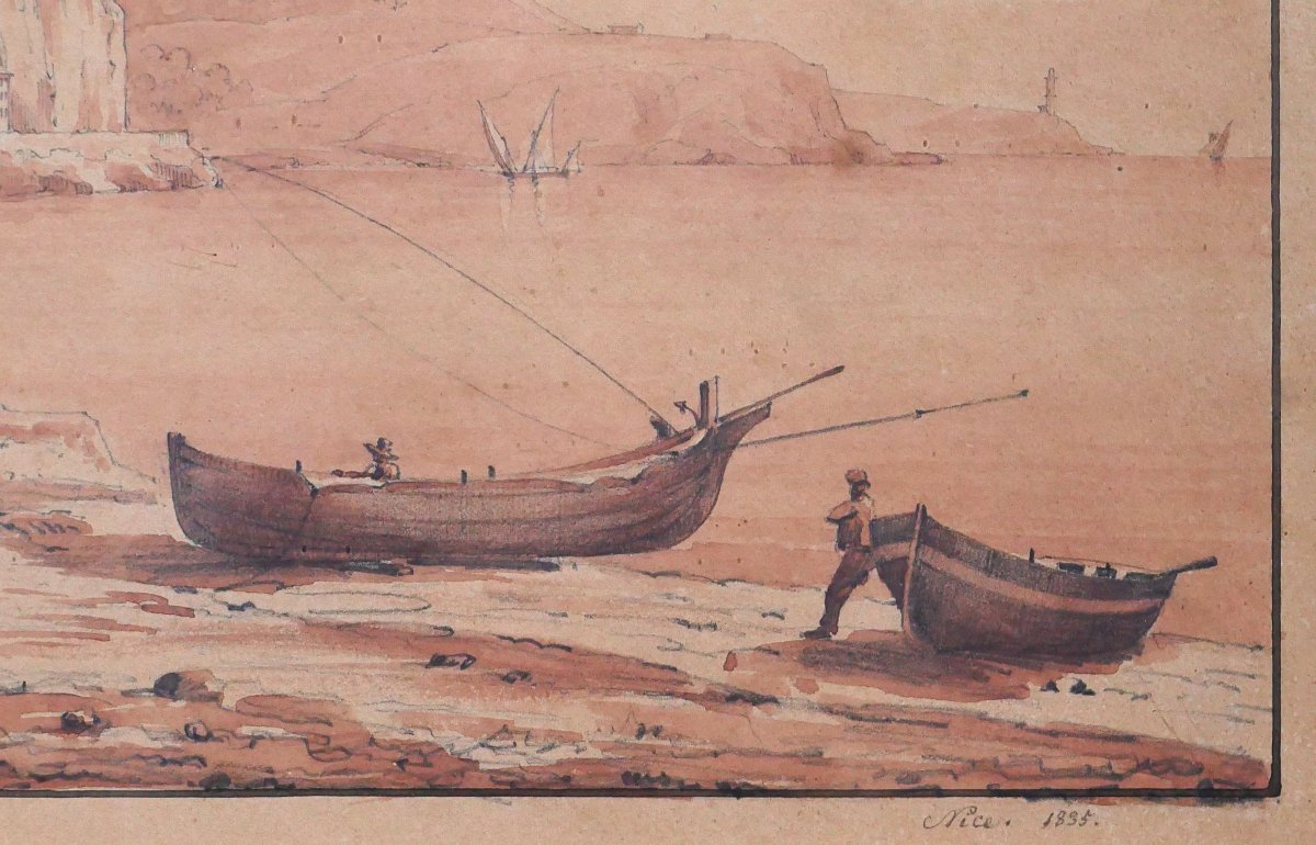 P. Merle, 19th Century, Nice, View Of The Seafront, Drawing, 1835, Landscape, Painting, History, Romanticism, Guiaud-photo-3