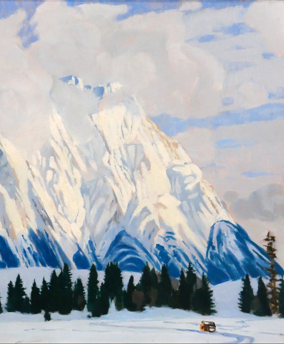 Gerhard Gisevius 1879-1962 Alps, Mountain Landscape, Snow Effect, Painting Circa 1930-photo-4