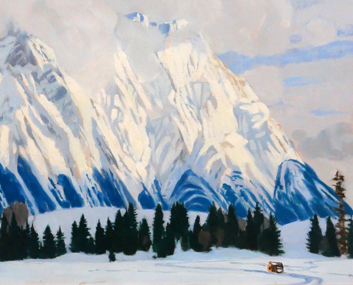 Gerhard Gisevius 1879-1962 Alps, Mountain Landscape, Snow Effect, Painting Circa 1930-photo-3