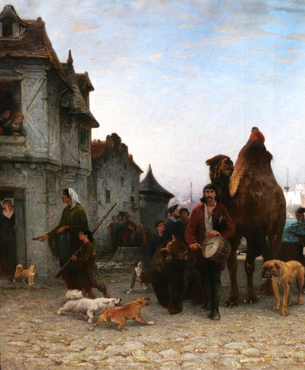Pierre Brunet-Houard 1827-1922 Bateleurs valaques avec leurs animaux, grand tableau Salon 1873-photo-3